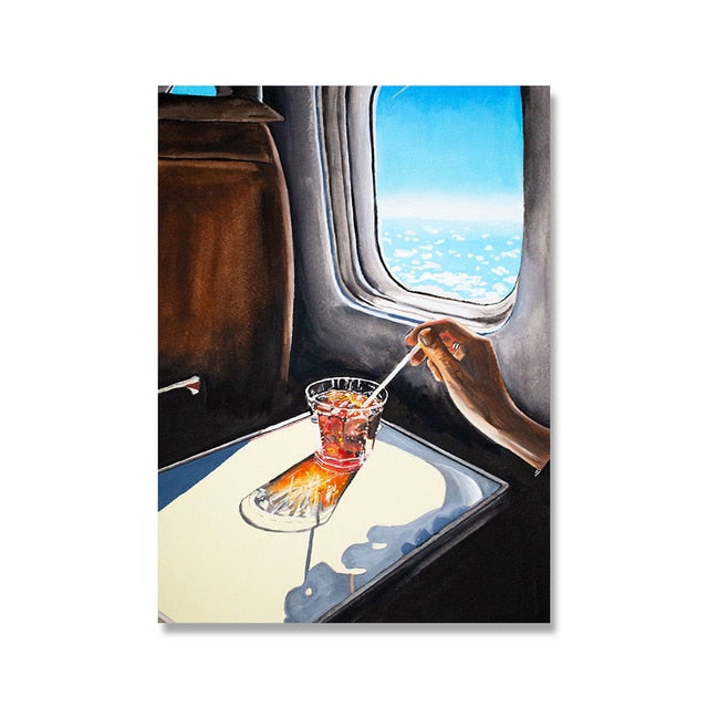 Drinking By The Airplane Window Canvas Art