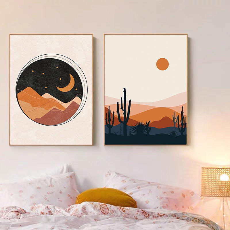 Abstract Sun and Moon Desert Canvas Art