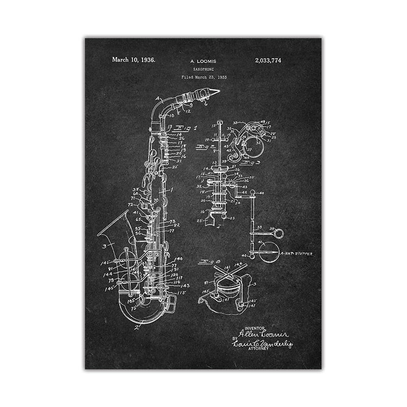 Music Instrument Blueprint Canvas Art