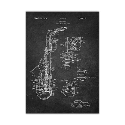 Music Instrument Blueprint Canvas Art