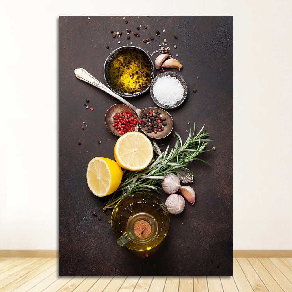 Kitchen Theme Mix Herb and Spices Canvas Art