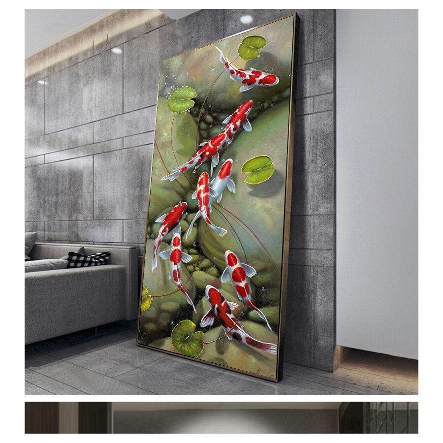 Nine Red Koi Fish Oil Painting Canvas Art