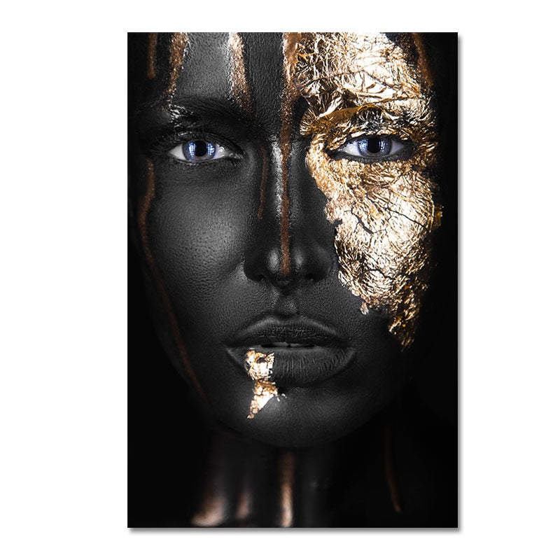 African Black and Gold Woman Canvas Art