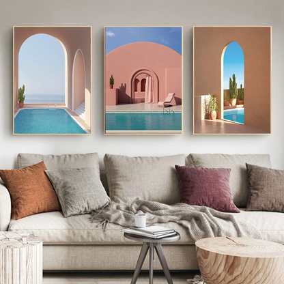 Pink House Swimming Pool Canvas Art