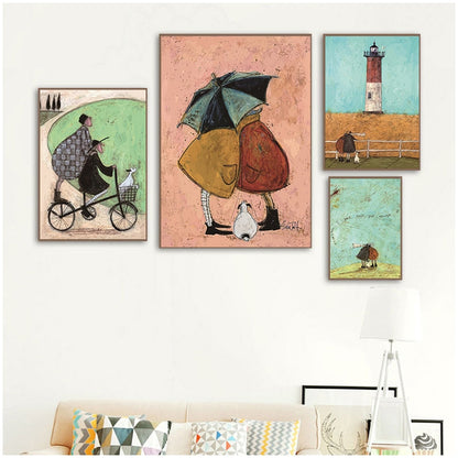 Couple with Dog Pet Canvas Wall Art