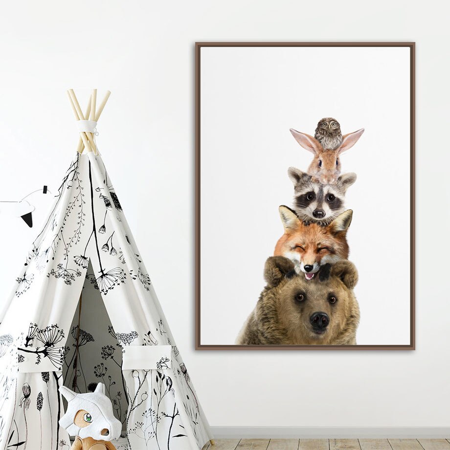 Cute Stacked Animals Canvas Art