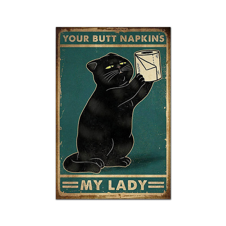 Black Cat Bathroom Funny Canvas Art