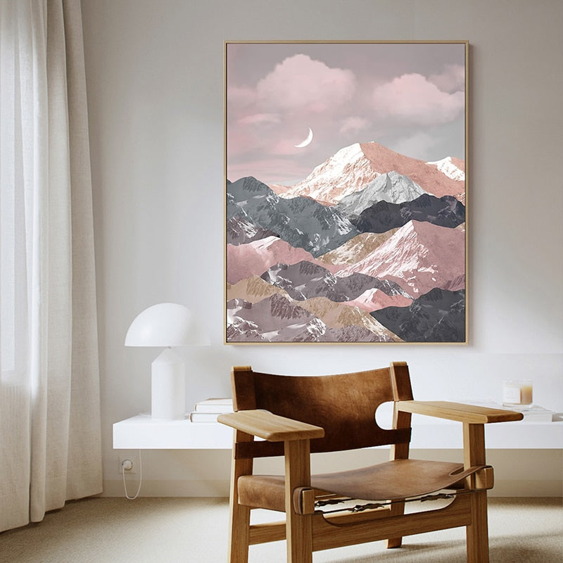 Crescent Moon Mountain Canvas Art