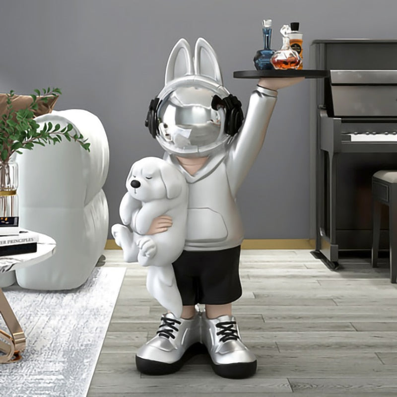 Bunny Astronaut with Tray Statue