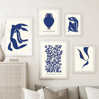 Retro Matisse Girl Blue Coral Canvas Art