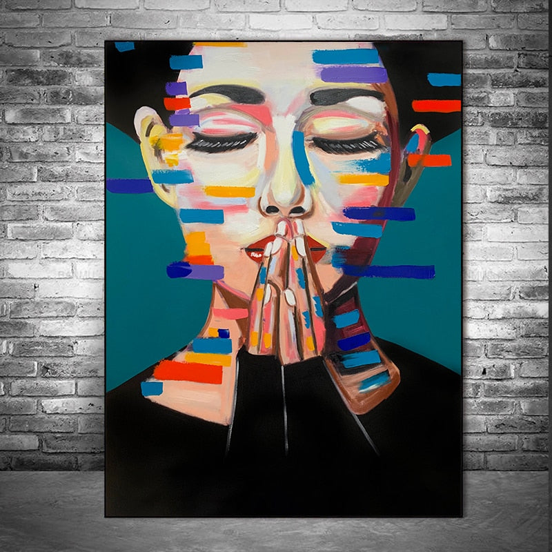 Colorful Praying Figure Art Canvas