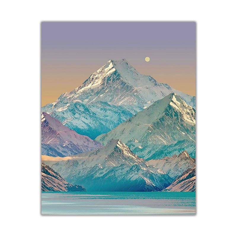 Crescent Moon Mountain Canvas Art