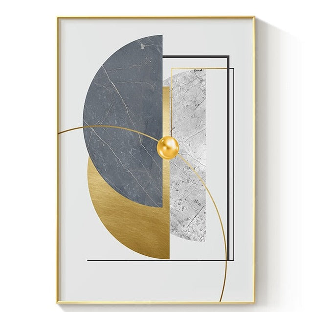 Golden Gray White Abstract Geometric Canvas Art