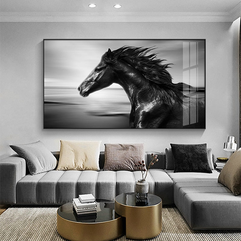 Modern Black and White Horse Canvas Art