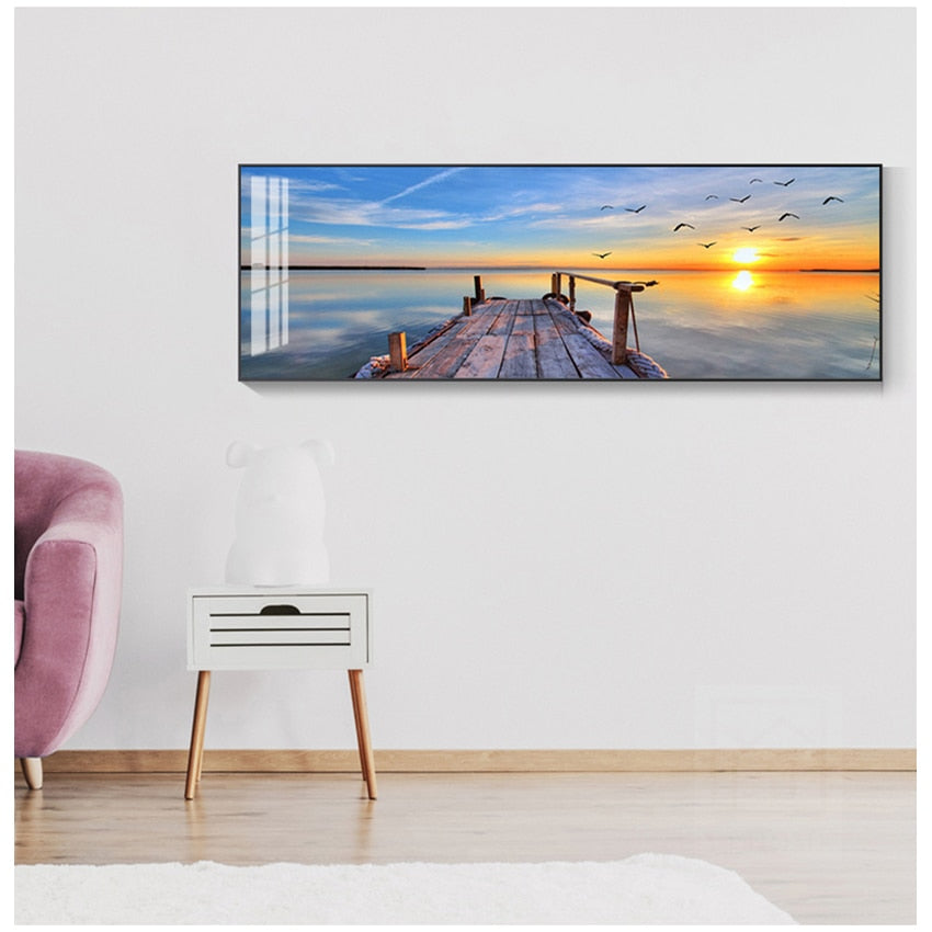 Panorama Sunsets Natural Sea Beach Landscape Canvas Art