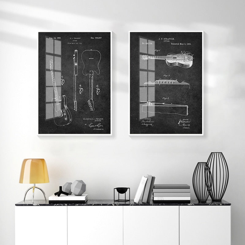 Music Instrument Blueprint Canvas Art