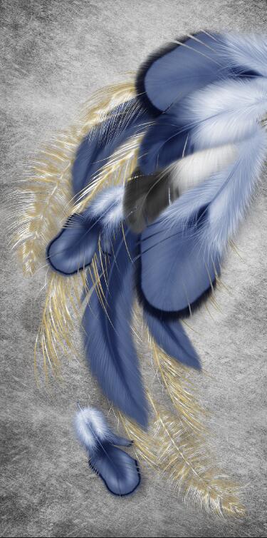 Blue and Gold Feather Deer Canvas Art