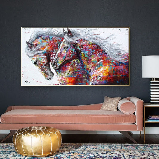 Colorful Two Horses Canvas Art