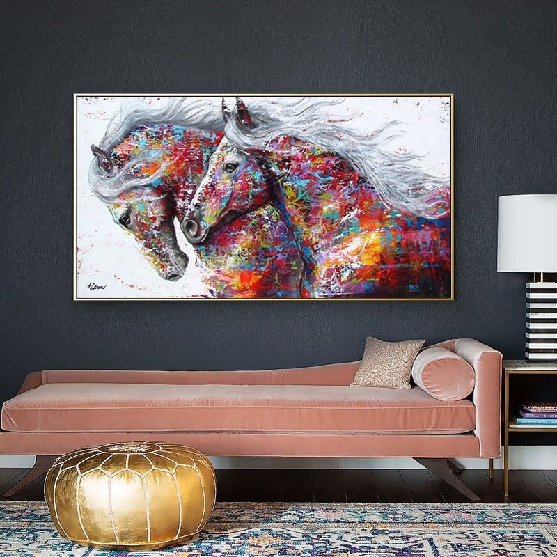 Colorful Two Horses Canvas Art