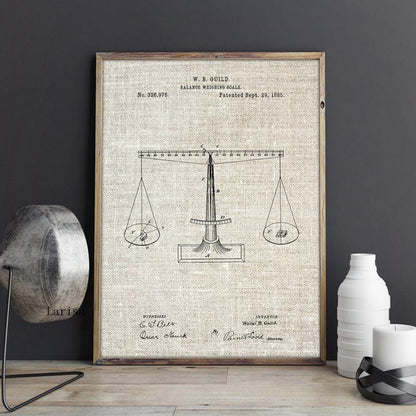 Balance Weighing Scale Patent Blueprint Canvas Art