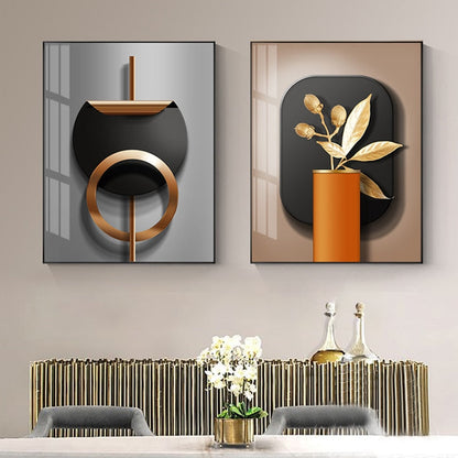 Black Copper Geometric Canvas Art