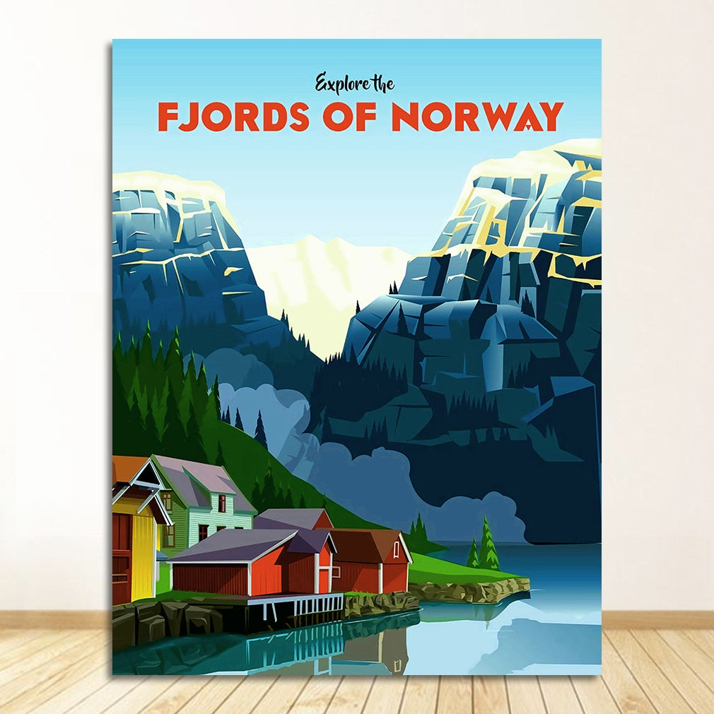 Ski in Norway Norge Fjords Canvas Art