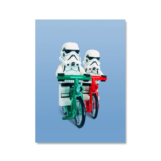 Cute Stormtrooper Riding A Bike Canvas Art