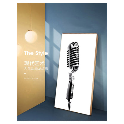 Black and White Microphone Canvas Art