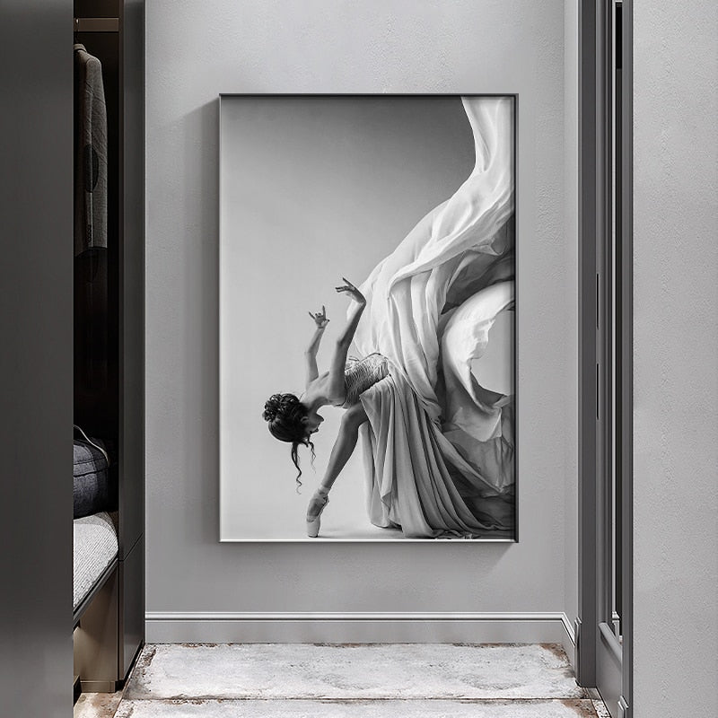 Black and White Modern Woman Ballet Dancing Canvas Art