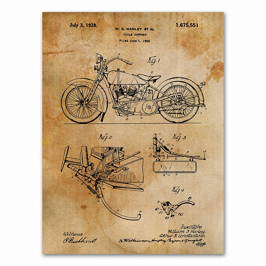 Motorcycle Patent Blueprint Canvas Art