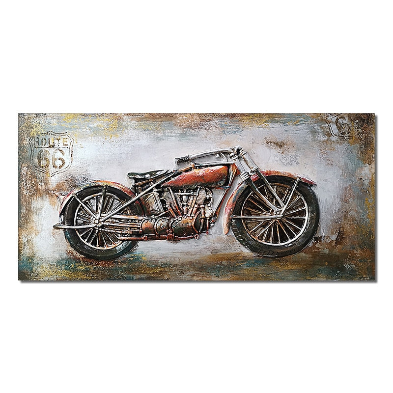 Retro Vintage Motorcycle Car Oil Painting Wall Art Canvas