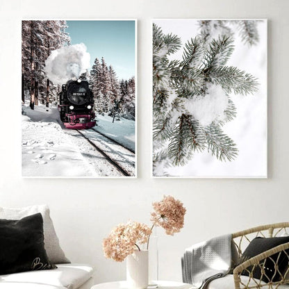 Winter Snow Forest Pine Highland Cattle Canvas Art