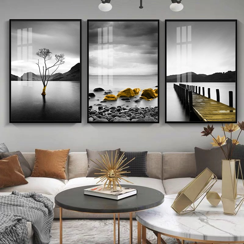 White and Black Bridge Reef Rock Canvas Art