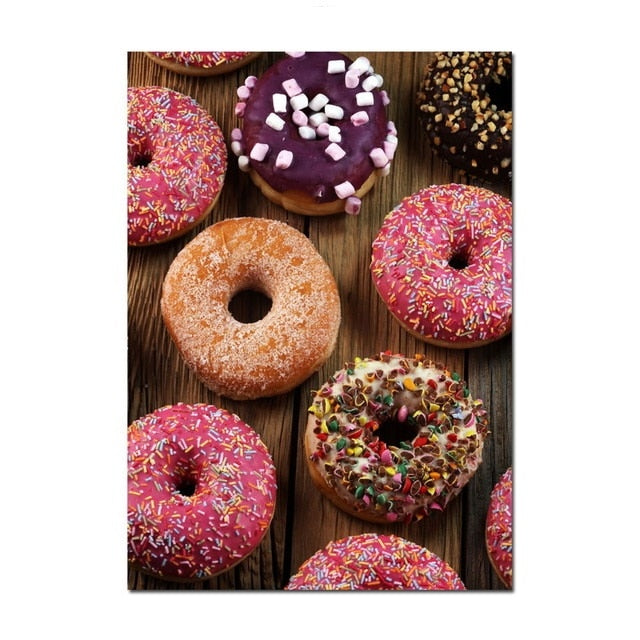 Chocolate Coated Doughnut Coffee Fruit Yoghurt Canvas Art