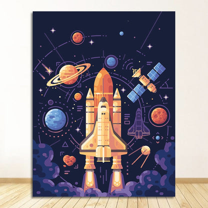 Rocket Spaceship Letter Nursery Wall Art Canvas