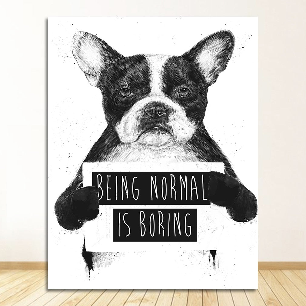 Black and White Cute Panda Dog Boston Terrier Canvas Art