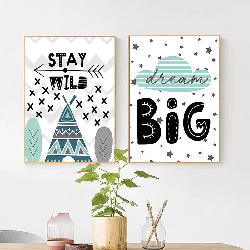 Big Dream Quotes Bear Nursery Wall Art Canvas