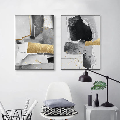 Abstract Black White Gold Canvas Art