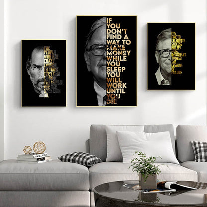 Warren Buffet Steve Jobs Bill Gates Motivational Canvas Art