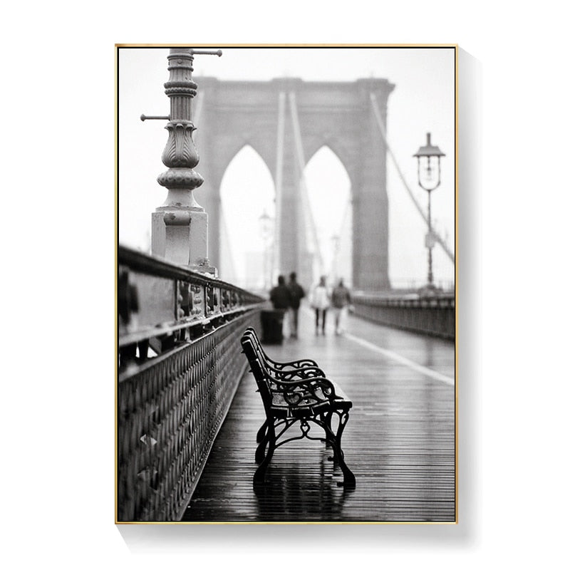 Black and White Brooklyn Bridge London Bridge Eiffel Tower Canvas Art