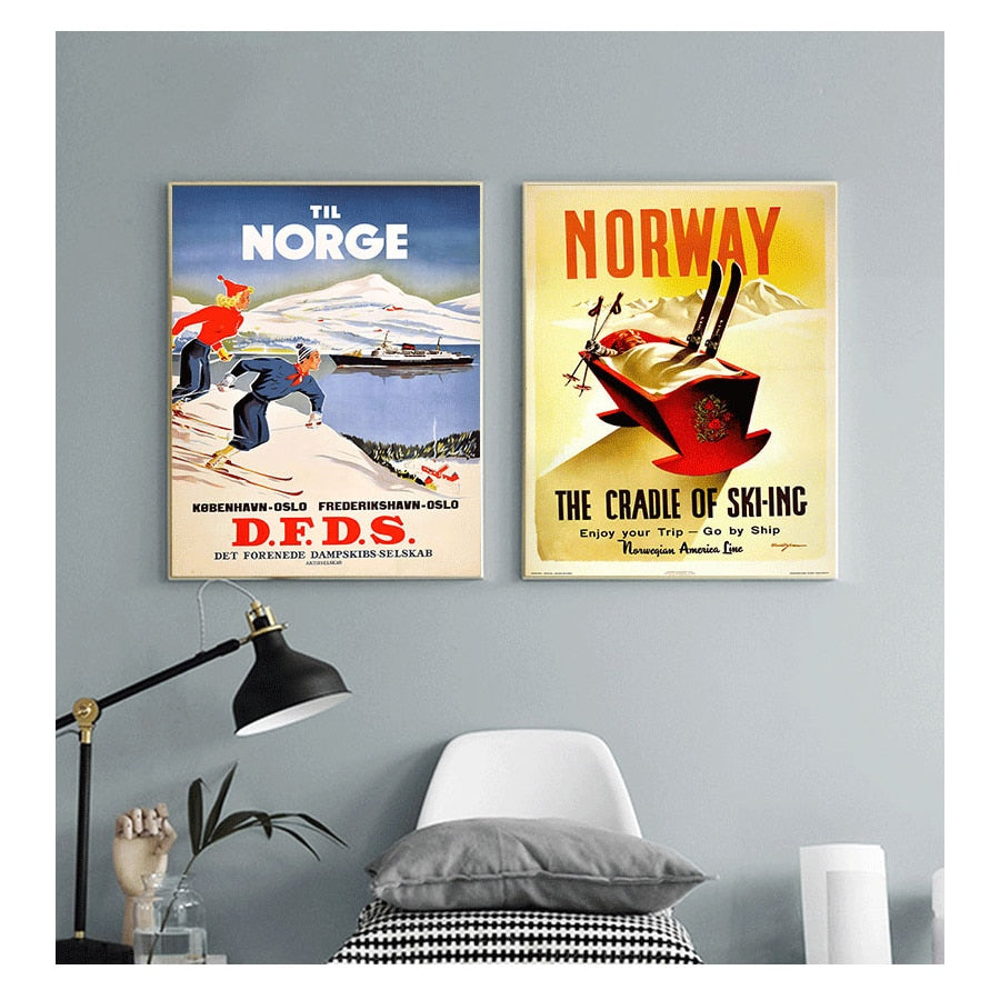 Ski in Norway Norge Fjords Canvas Art