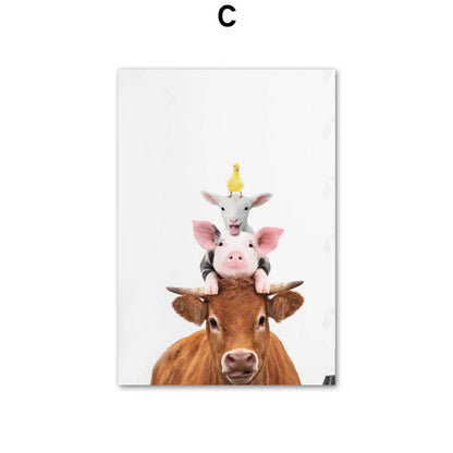 Cute Stacked Animals Canvas Art