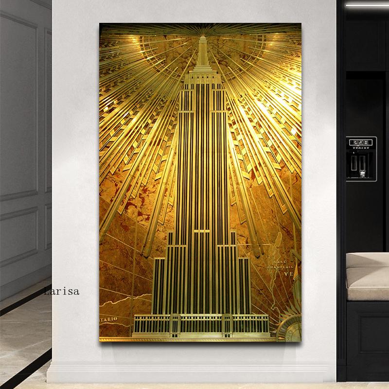 Golden The Empire State Building Canvas Art