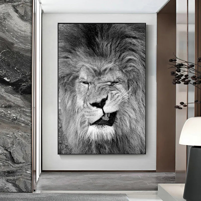 Black And White Funny lion Wall Art Canvas