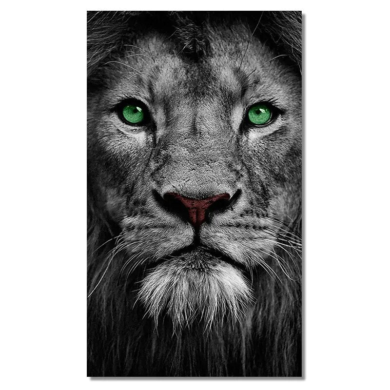 Black And White Green Eyes Lion Wall Art Canvas