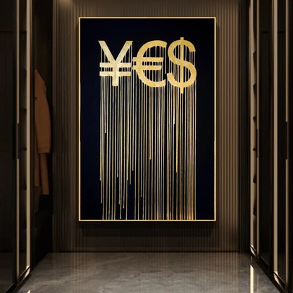 Golden Yen Euro and Dollar Abstract Canvas Art