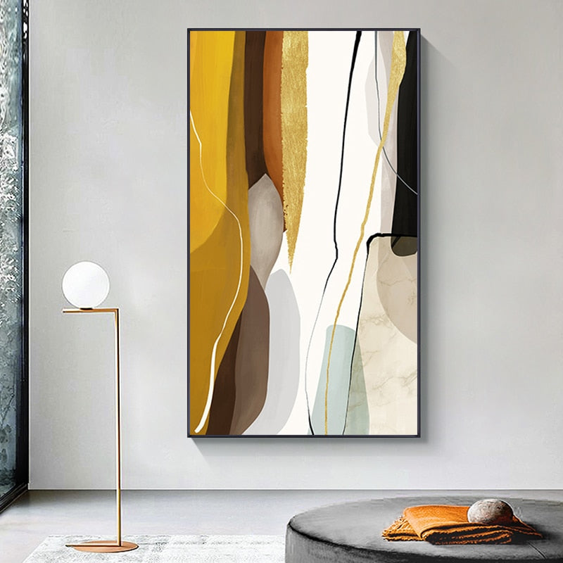 Abstract Yellow Brown White Canvas Art