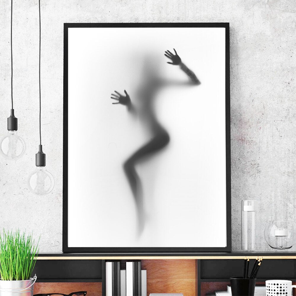 Sexy Women Behind The Curtain Silhouette Canvas Art