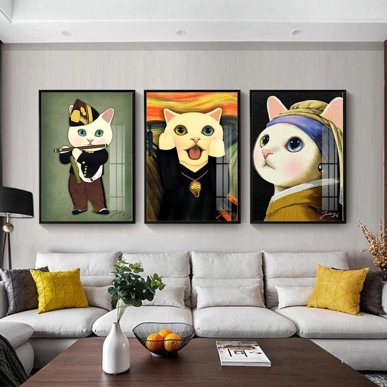 Cartoon Cat Painting Canvas Art