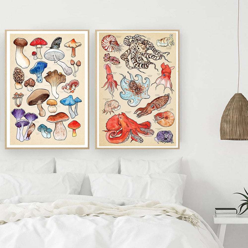 Mushroom Sea Creatures Canvas Art